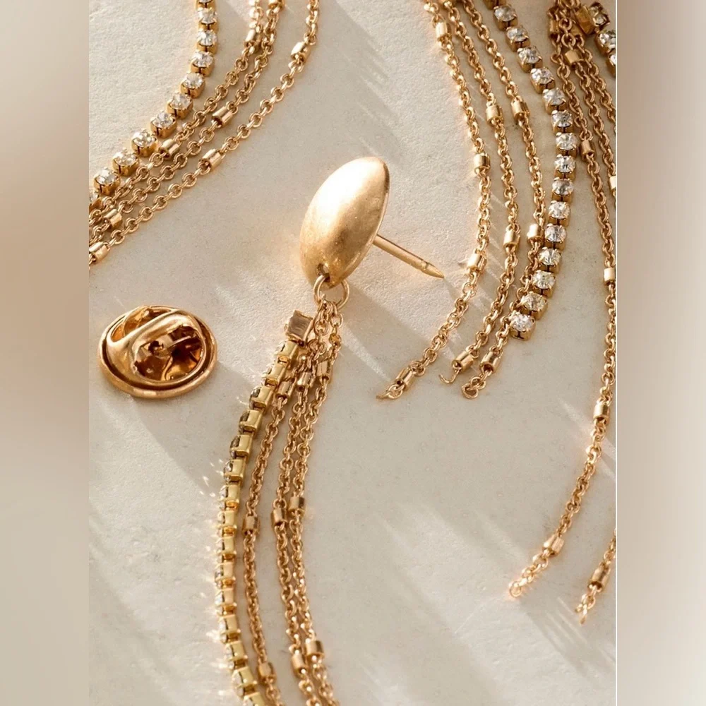 Free People Brandy fringe pin set Gold Brooch with Dangle Chains - Picture 2 of 7